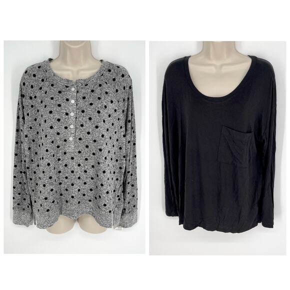 Alfani NEW 2 Pc Bundle Sleep Shirts Long Sleeve Size L Gray Dots Classic Black - Picture 1 of 11